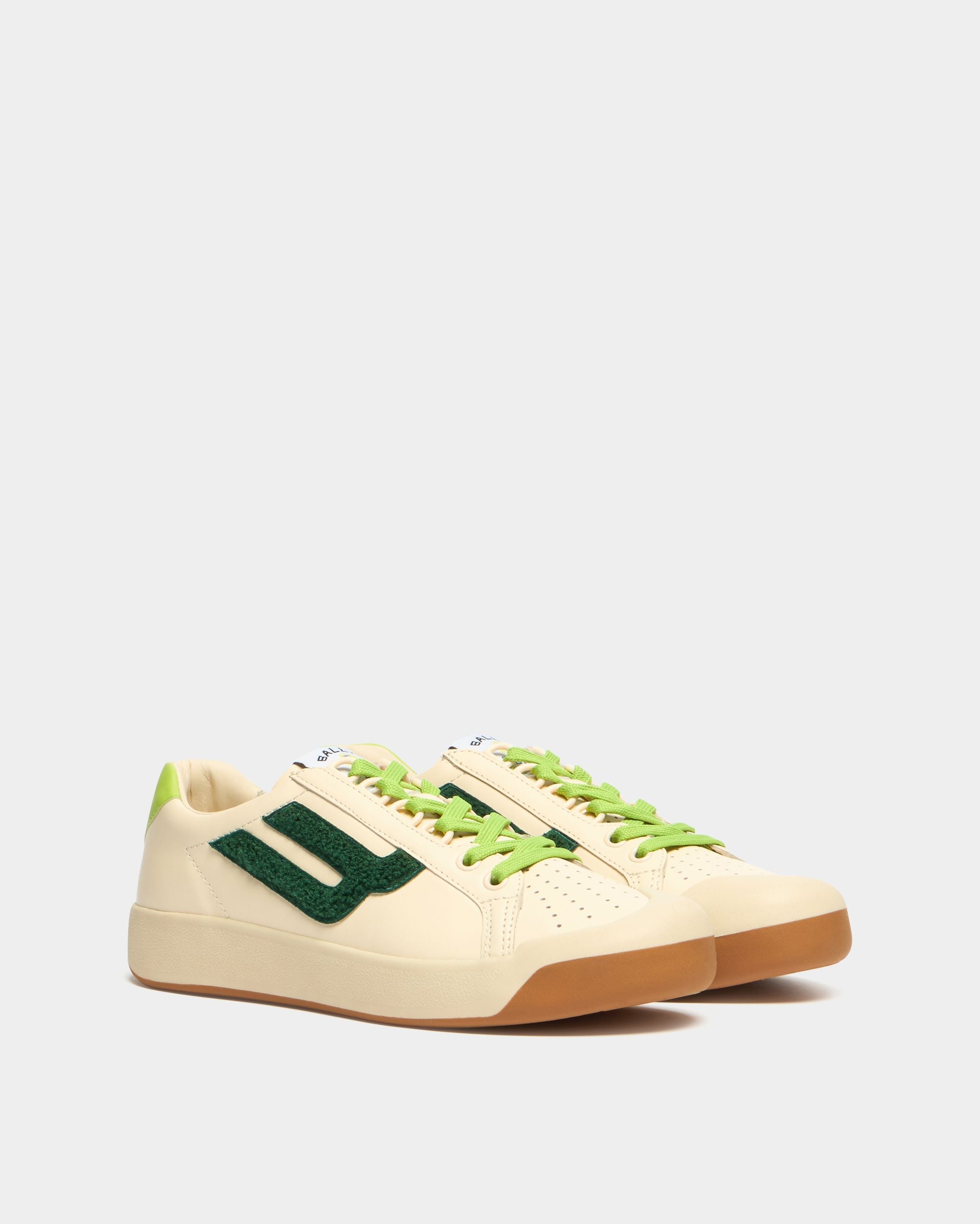 Bally Global - Tennis Collection Sneaker aus Leder in Elfenbein und Grün - White