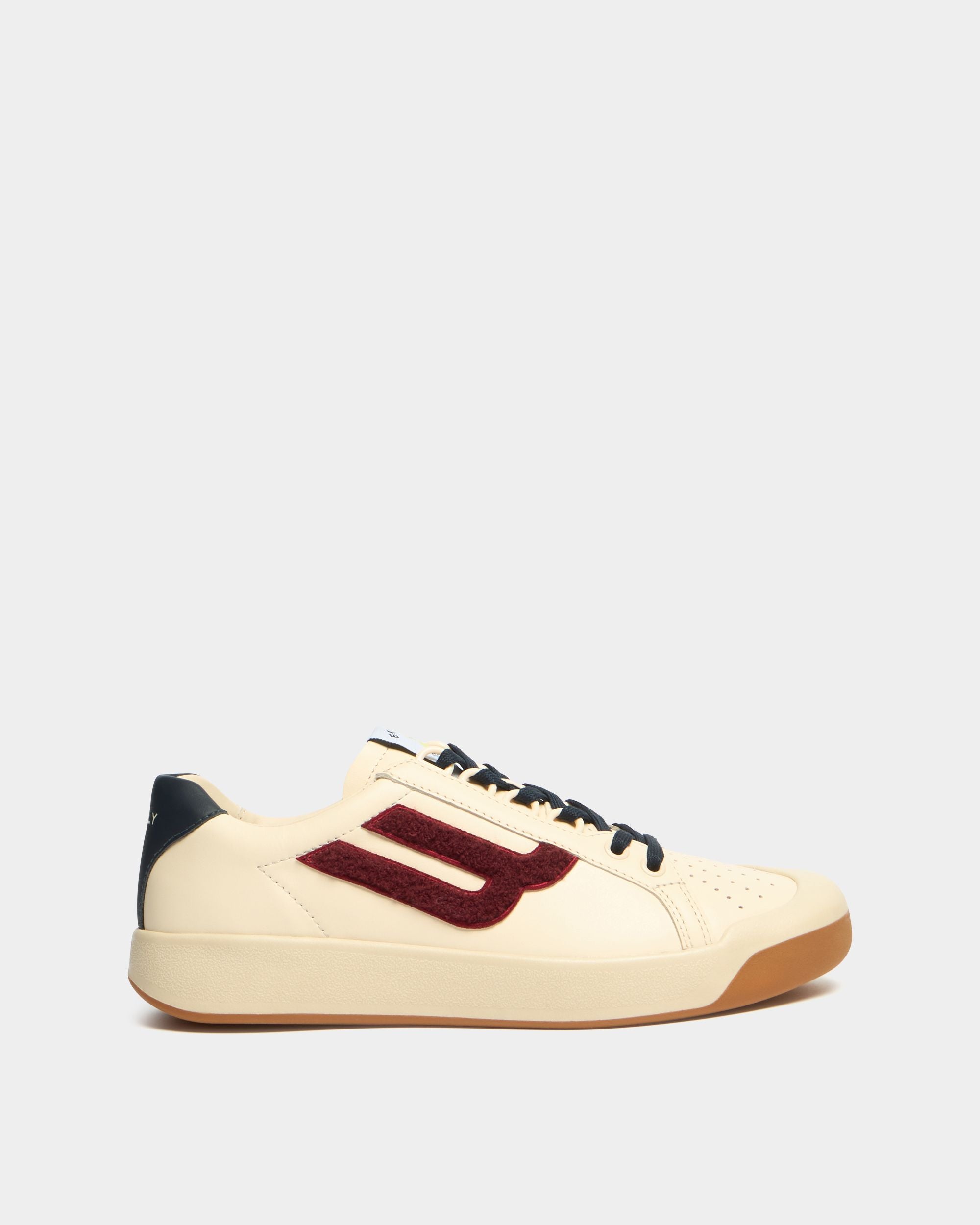 Bally Global - Tennis Collection Sneaker in Ivory Leather and Heritage Red Terrycloth - White