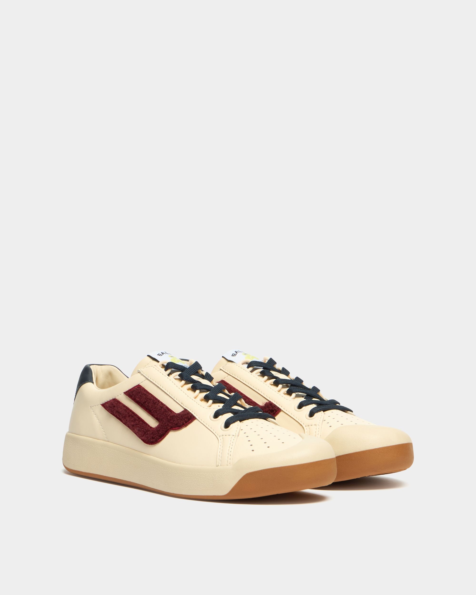 Bally Global - Tennis Collection Sneaker in Ivory Leather and Heritage Red Terrycloth - White