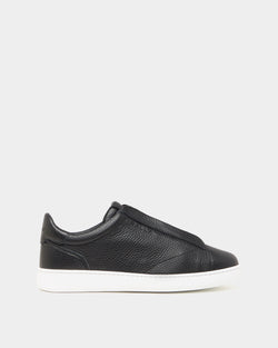Retro Crest Sneaker in Black Grained Leather