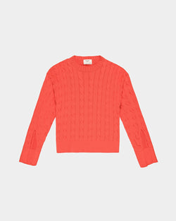 Cotton Cable Knit Crew Neck In Orange