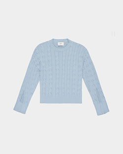 Cotton Cable Knit Crew Neck In Light Blue