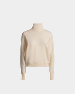 Roll Neck Sweater In Bone Wool