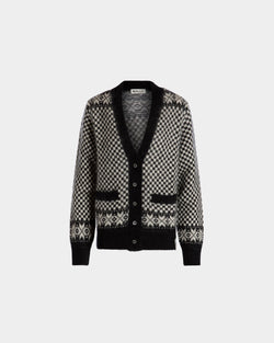 Cardigan In Black And White Mohair And Silk