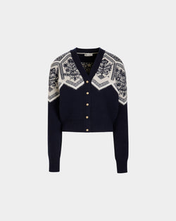 Winter Capsule Cardigan Aus Wolle In Navy Blue Mit Heritage-Blume