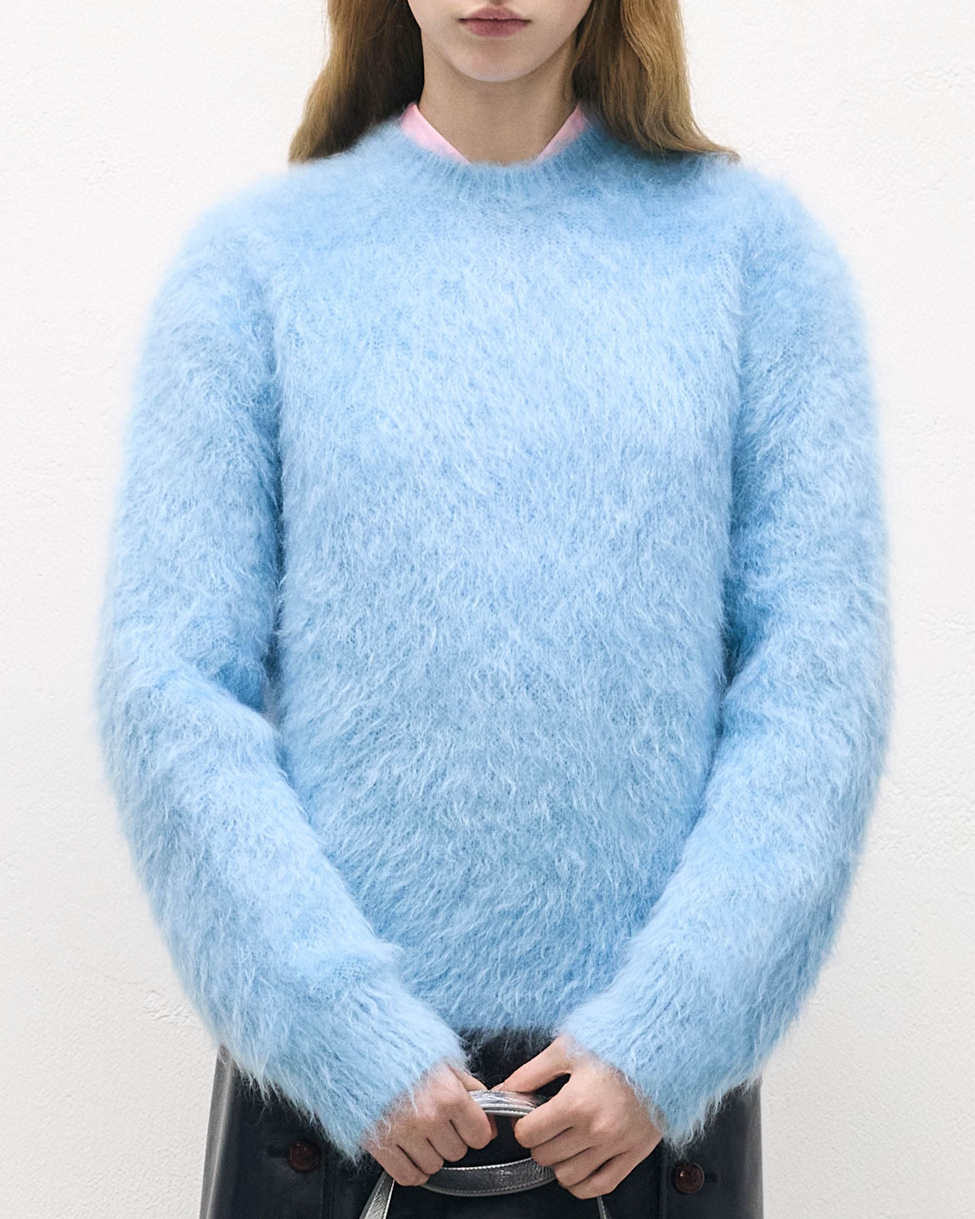 Bally Global - Crewneck Sweater in Light Blue Mohair And Silk - Blue
