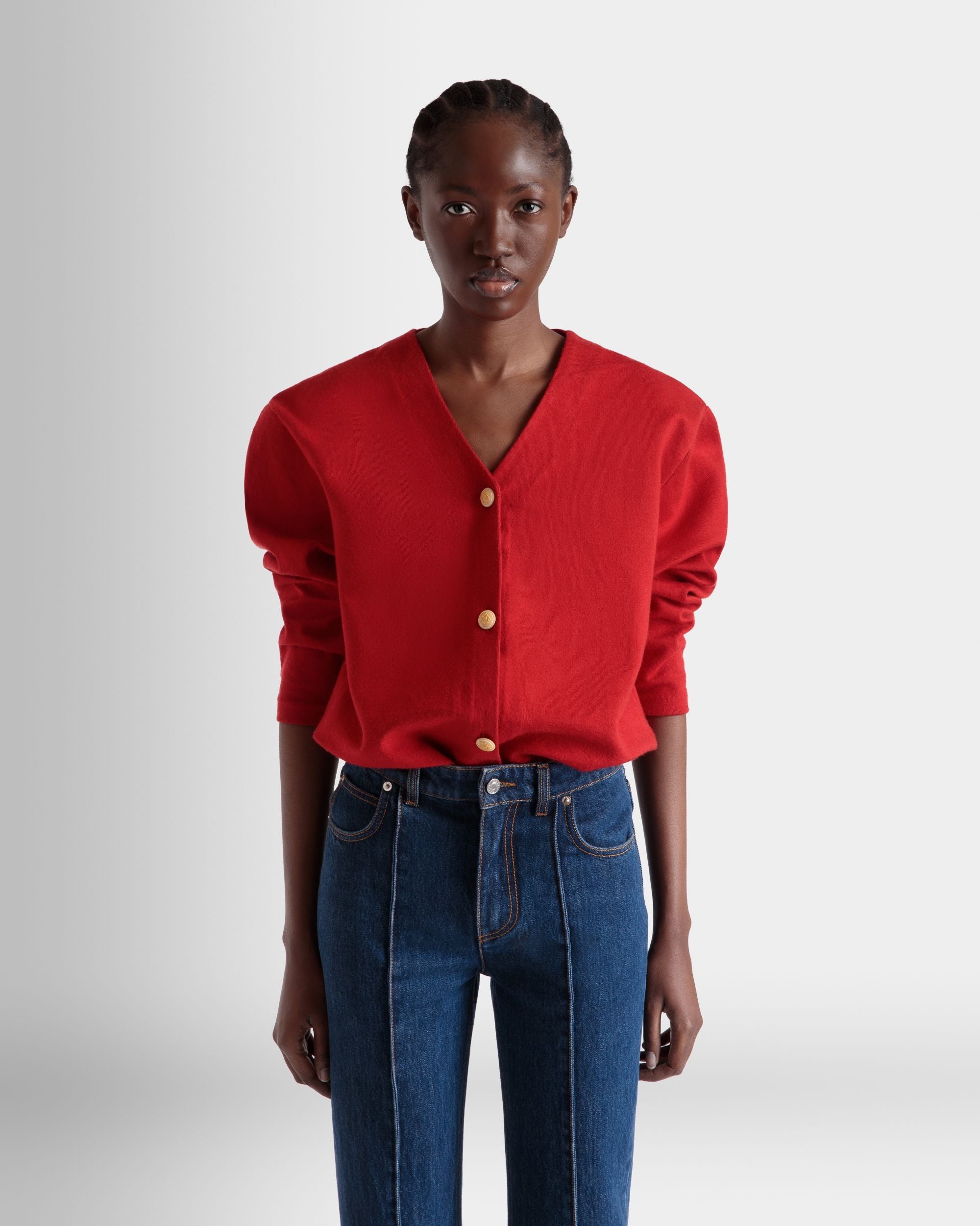 Bally Global - Cardigan in a Red Wool And Silk Blend - Red