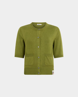 Kurzärmeliger Cardigan aus Baumwolle und Seide in Matcha Green