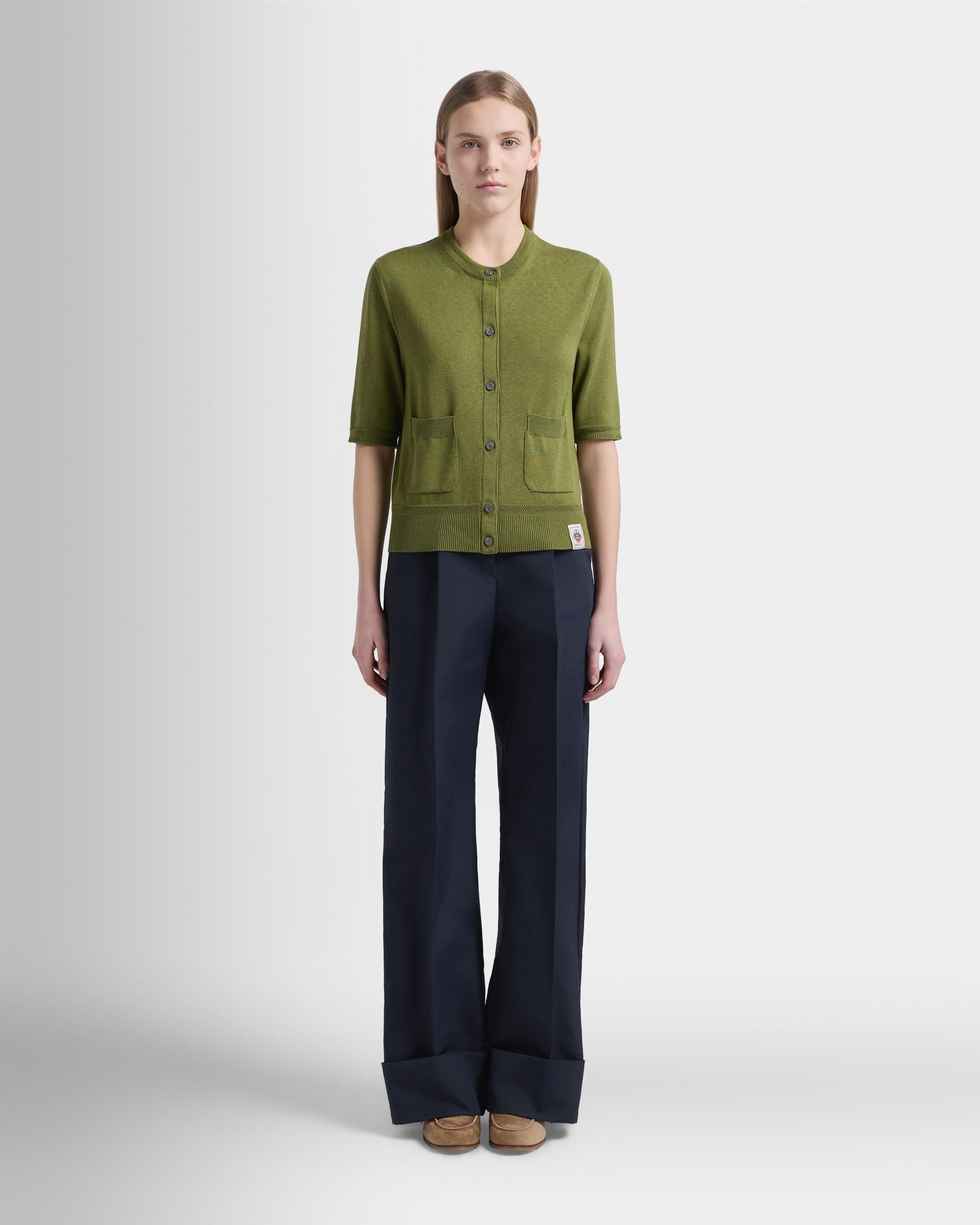 Bally Global - Kurzärmeliger Cardigan aus Baumwolle und Seide in Matcha Green - Green