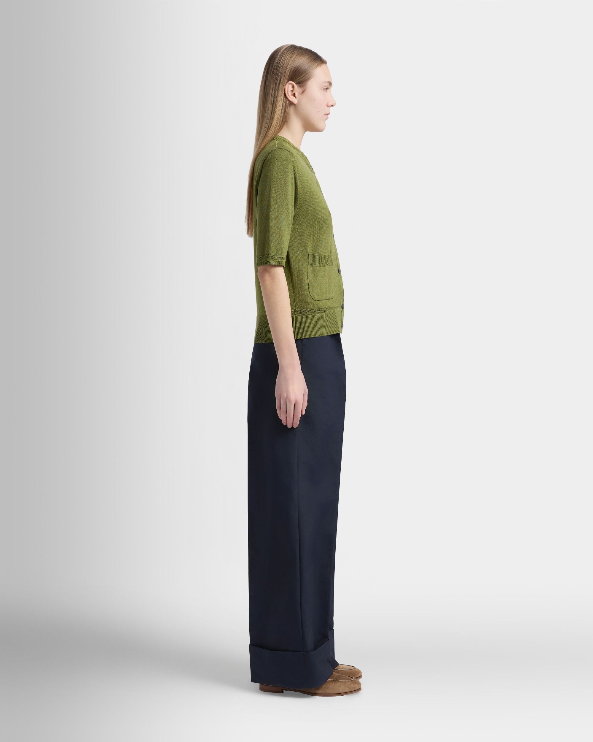 Bally Global - Kurzärmeliger Cardigan aus Baumwolle und Seide in Matcha Green - Green