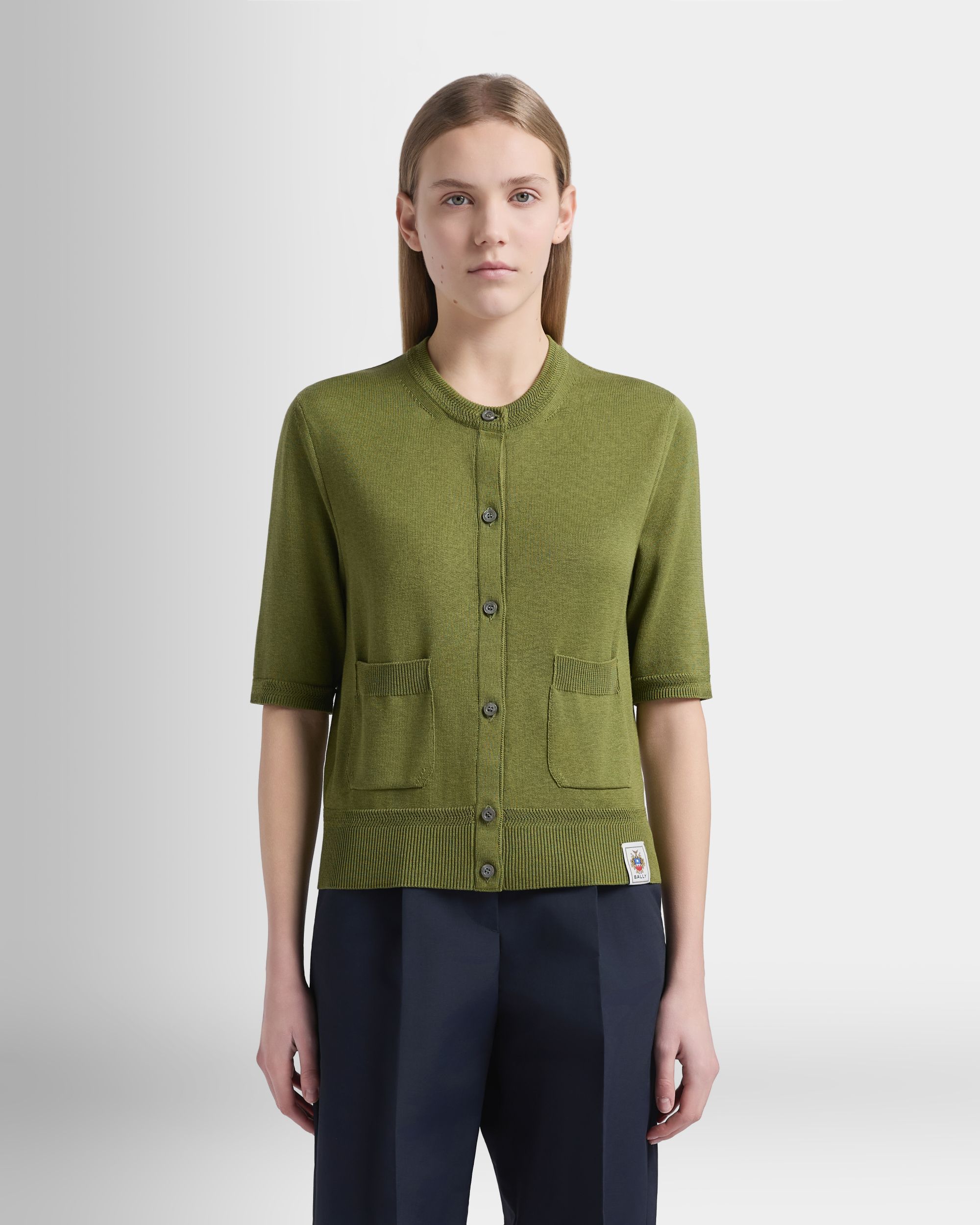 Bally Global - Kurzärmeliger Cardigan aus Baumwolle und Seide in Matcha Green - Green