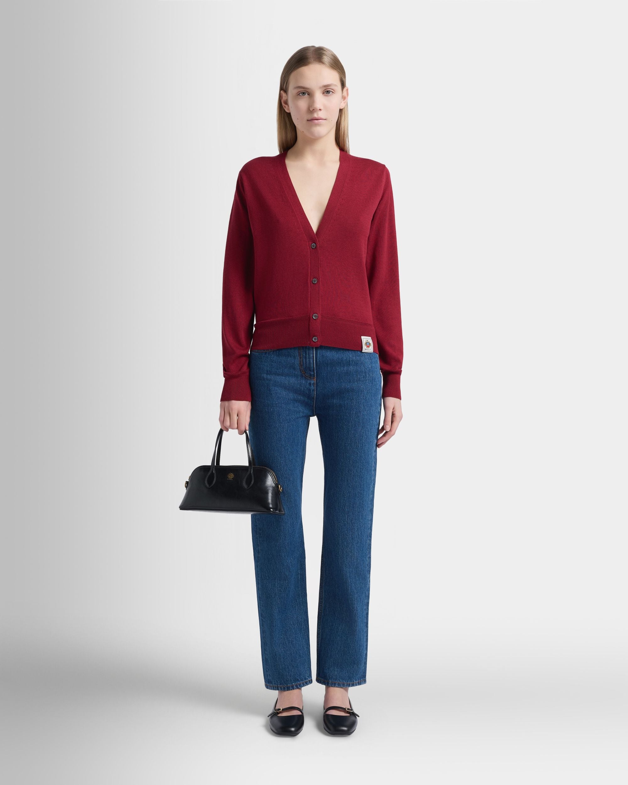 Bally Global - Cardigan in Ruby Red Cotton and Silk - Red