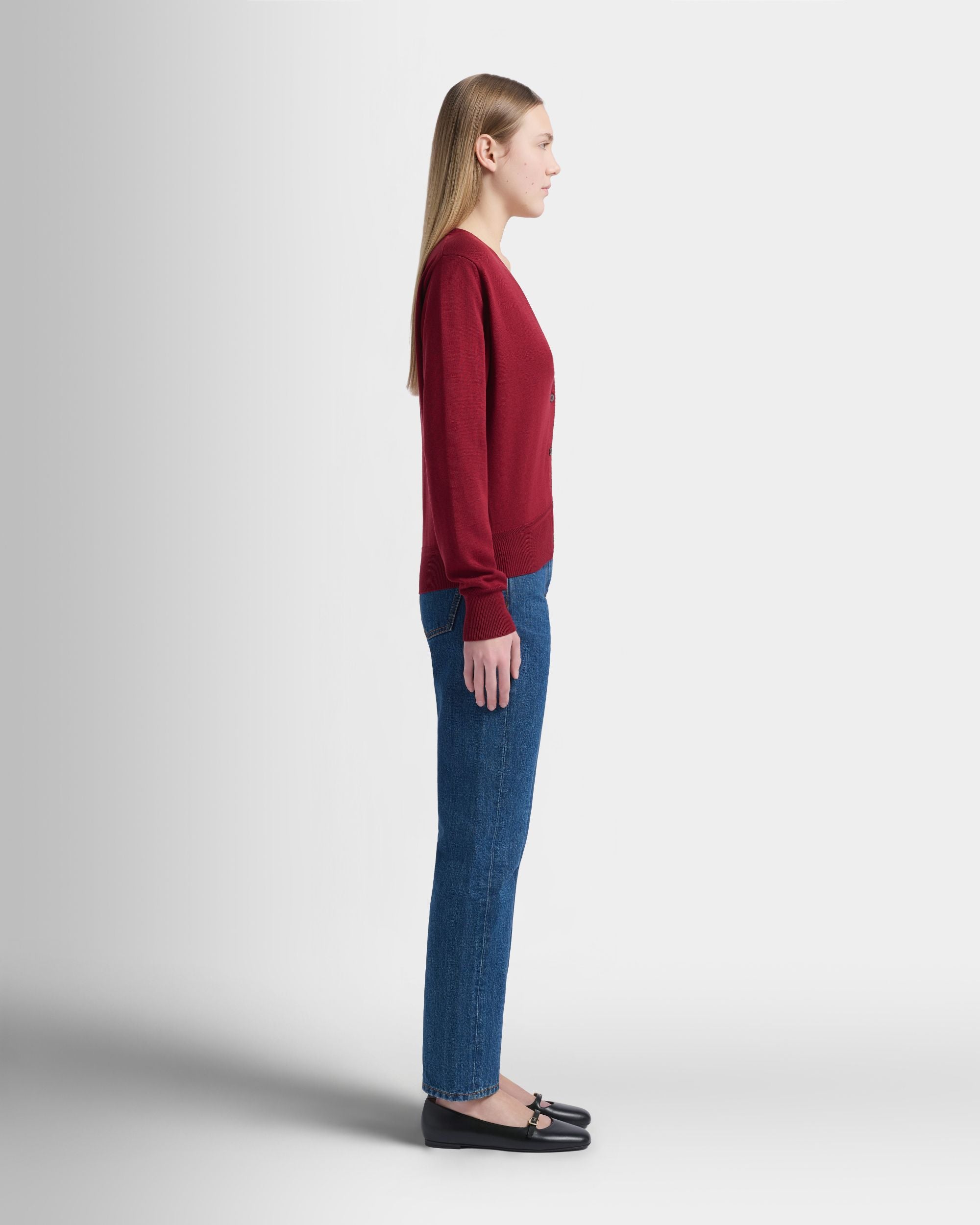 Bally Global - Cardigan in Ruby Red Cotton and Silk - Red