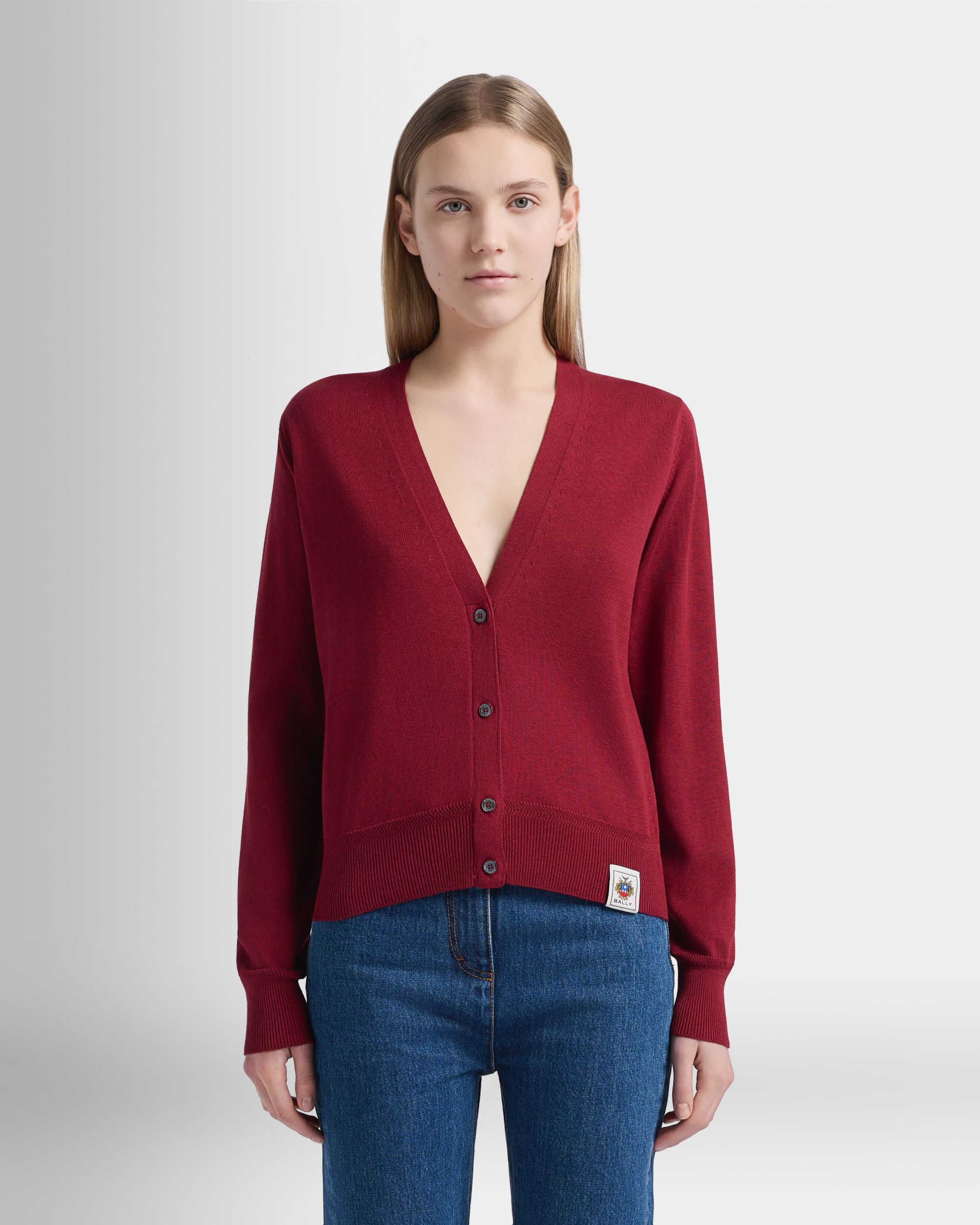 Bally Global - Cardigan in Ruby Red Cotton and Silk - Red