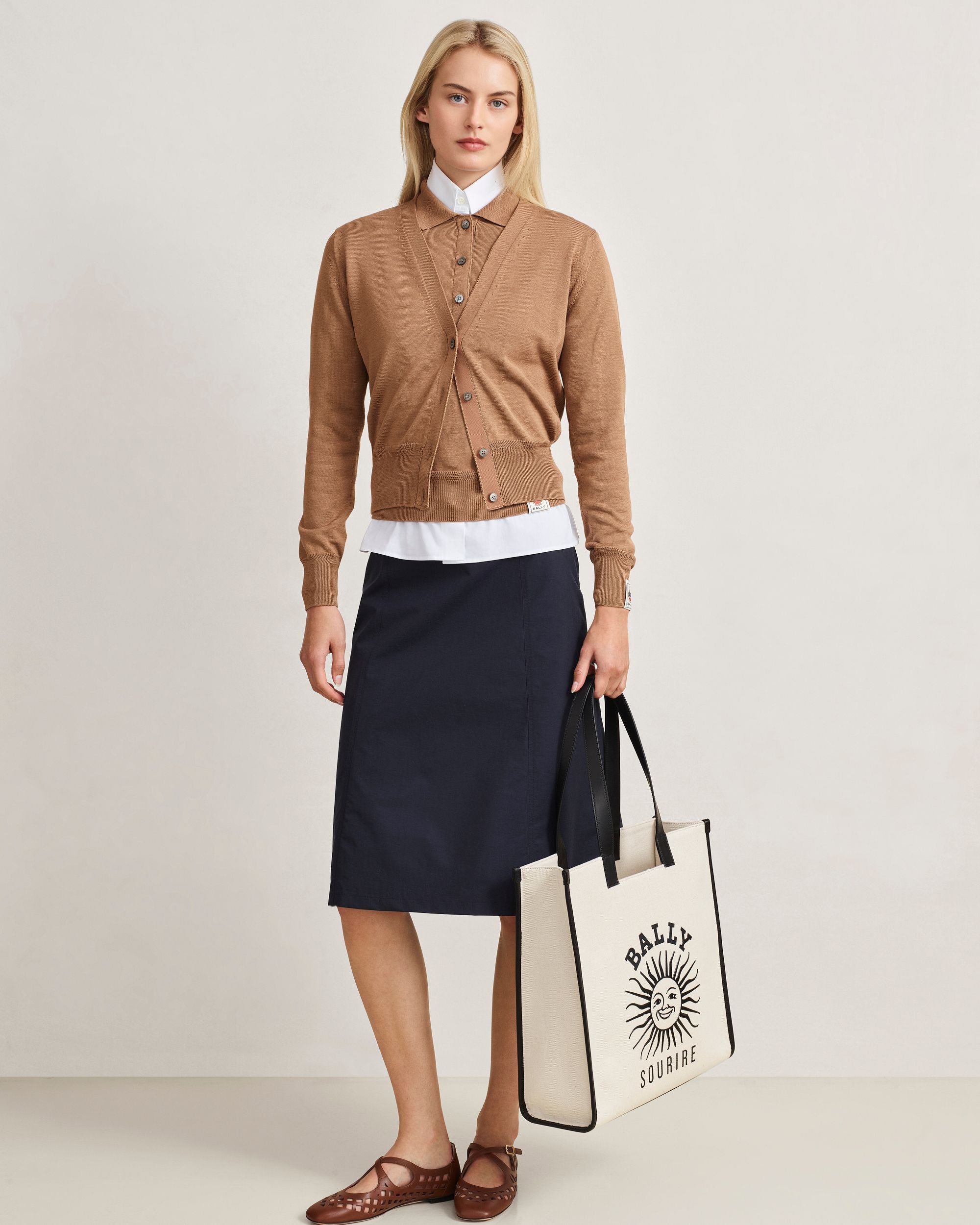Bally Global - Cardigan in Camel Cotton and Silk - Beige