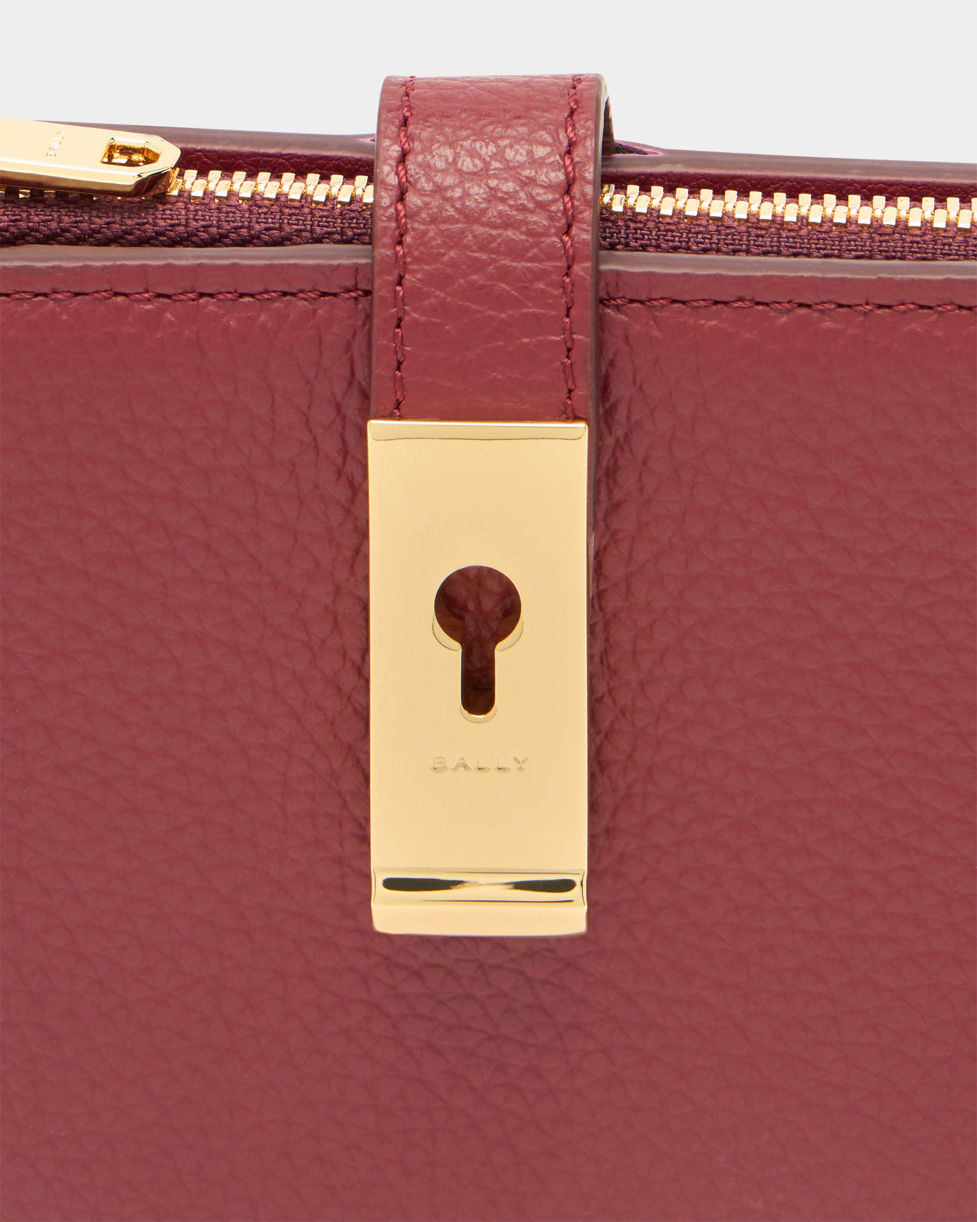 Bally Global - Lock Me Wallet in Ruby Red Grained Leather - Red