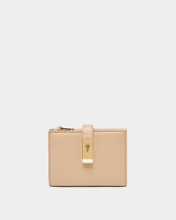 Lock Me Wallet In Light Beige Grained Leather