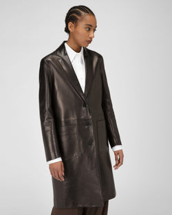 Leather Coat Prenda De Abrigo En Piel De Color Negro