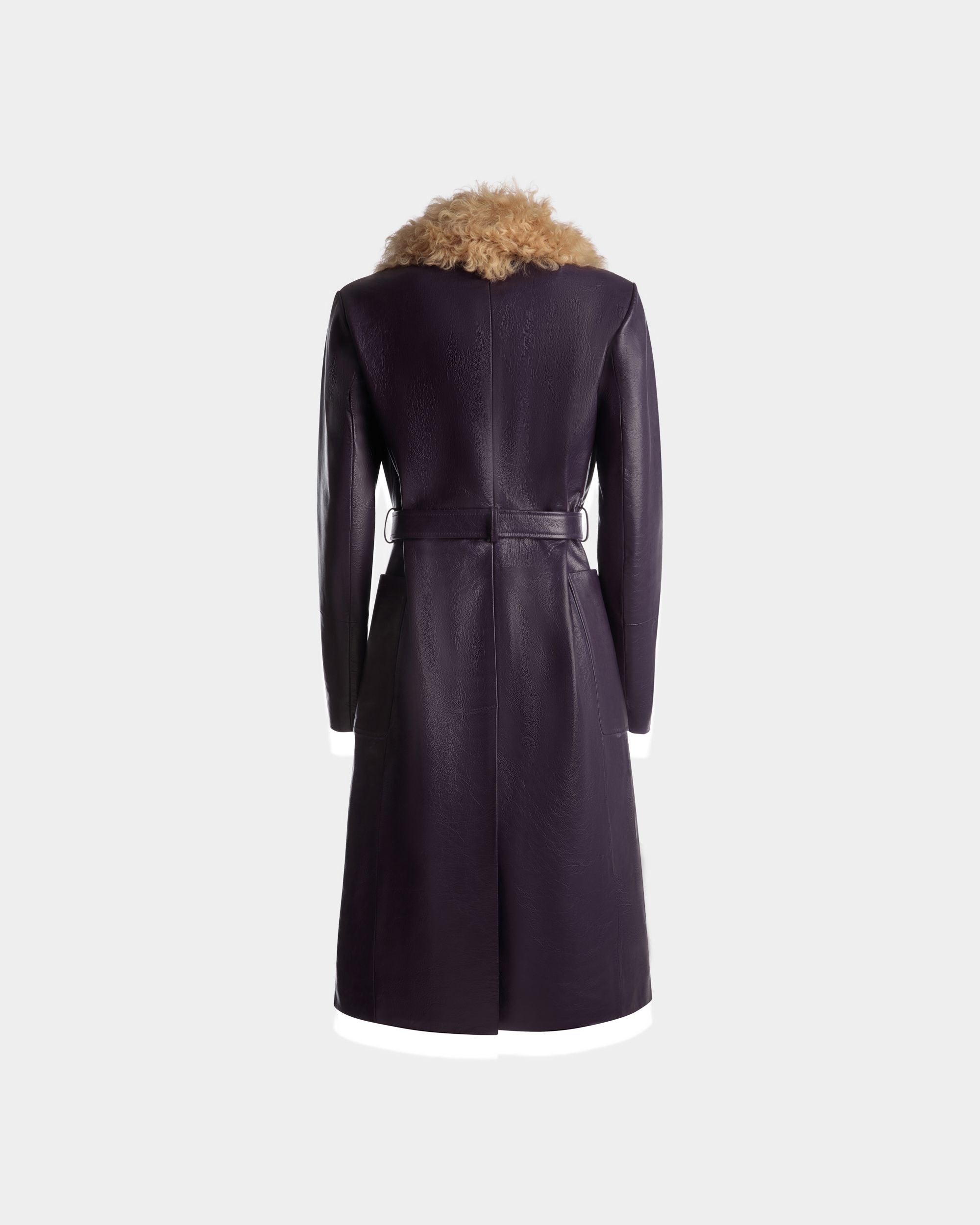 Bally Global - Fur Collar Coat In Orchid Leather - Purple