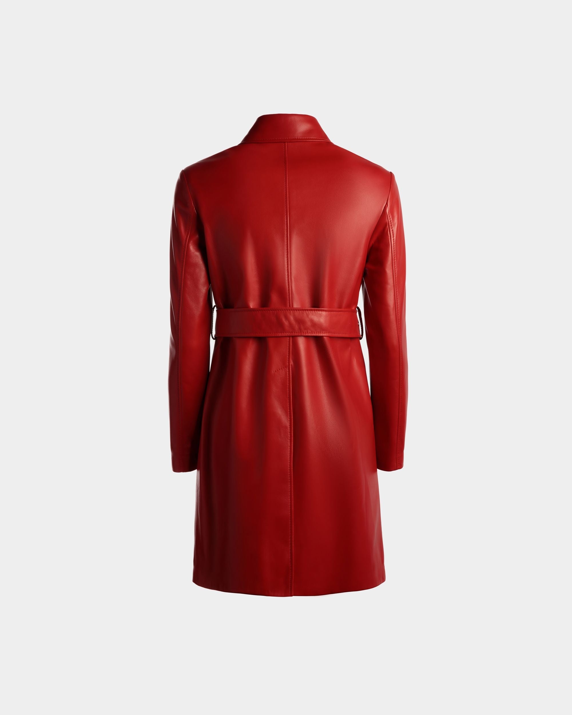 Bally Global - Belted Midi Coat in Candy Red Leather - Red