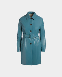 Belted Coat in Medium Blue Leather