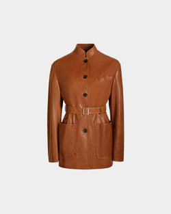 Belted Jacket in Brown Leather