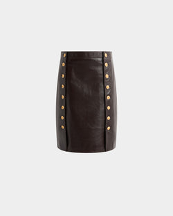 Jupe Midi En Cuir Marron
