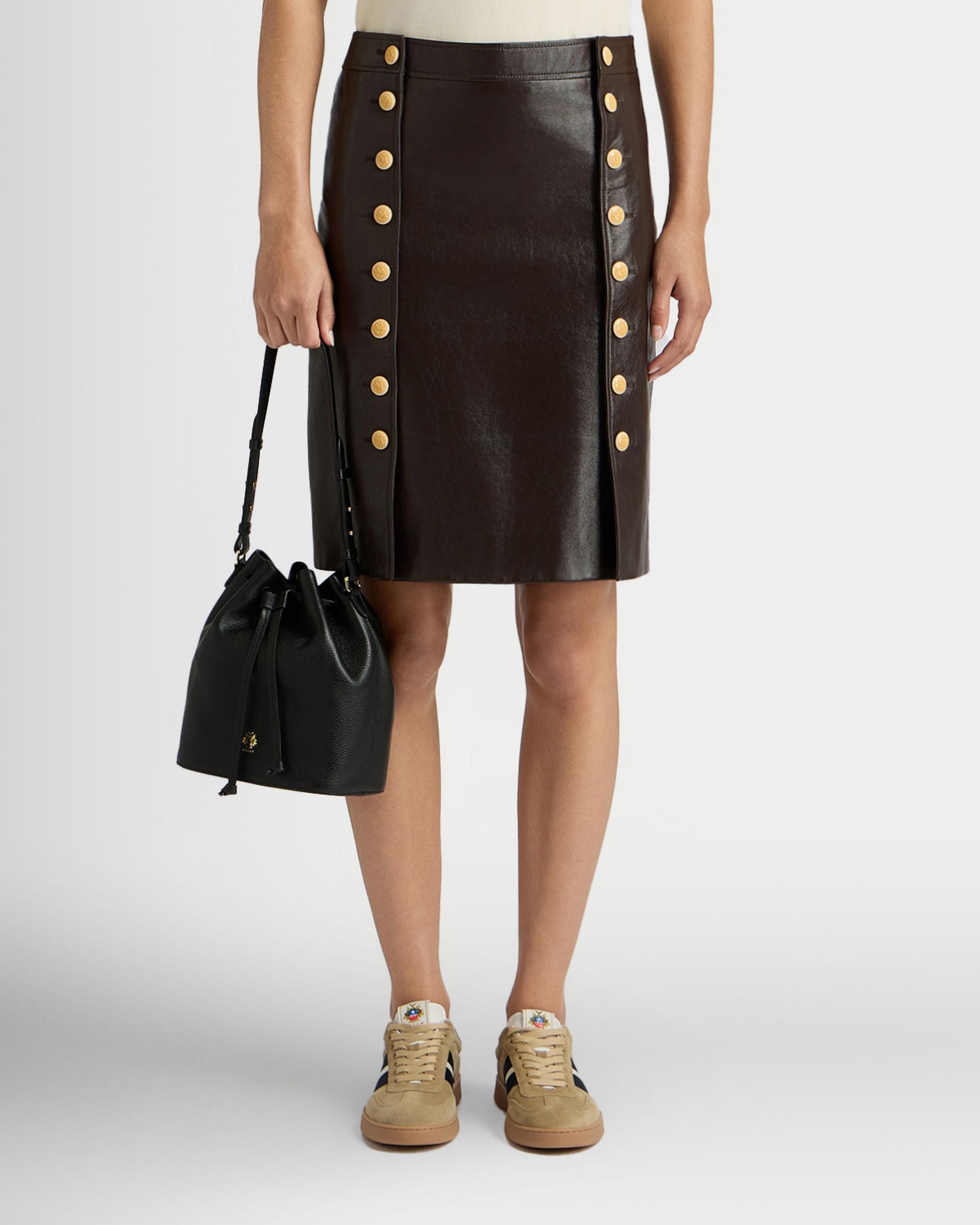 Bally Global - Jupe Midi En Cuir Marron - Marron