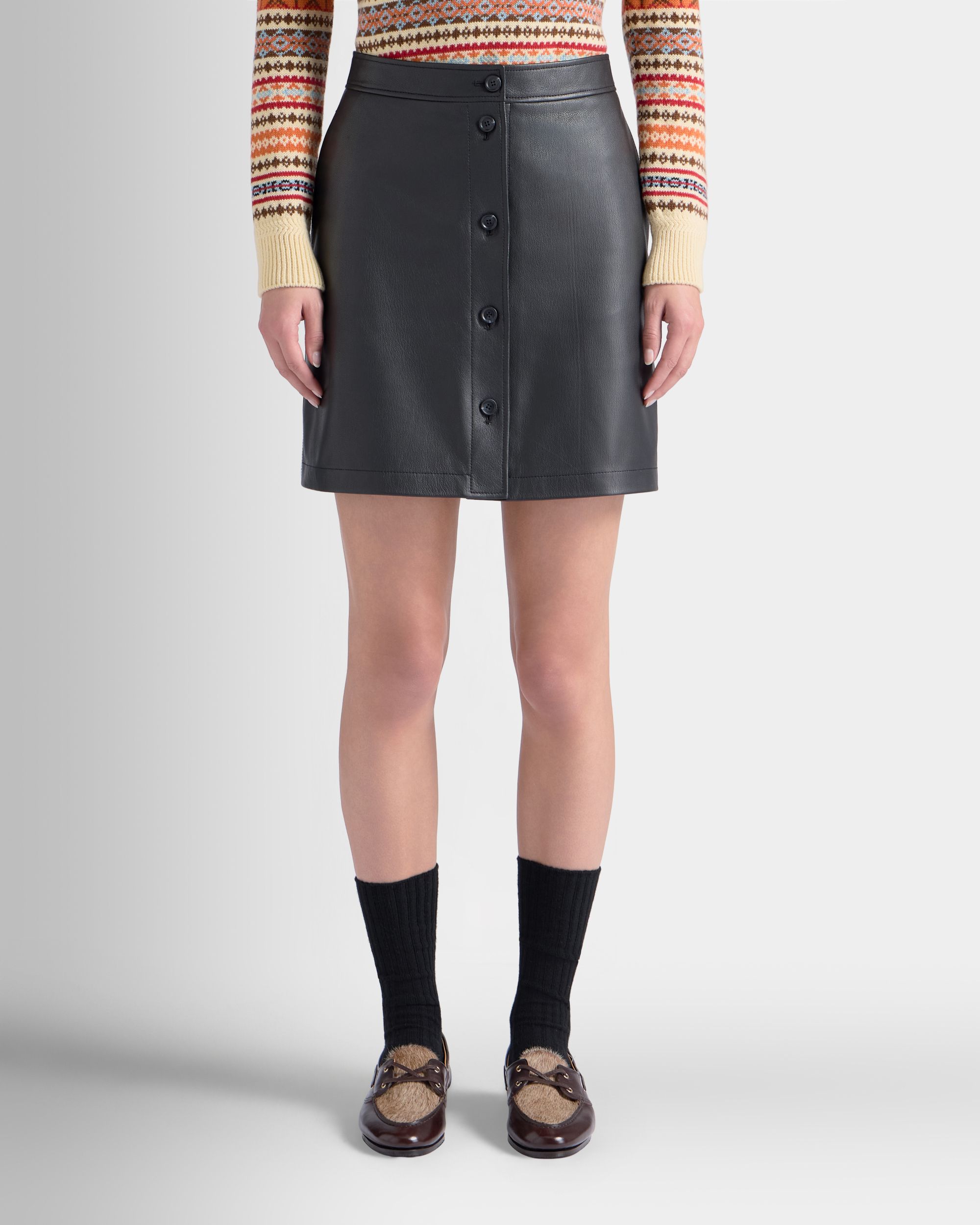 Bally Global - Mini Skirt in Black Leather - Black