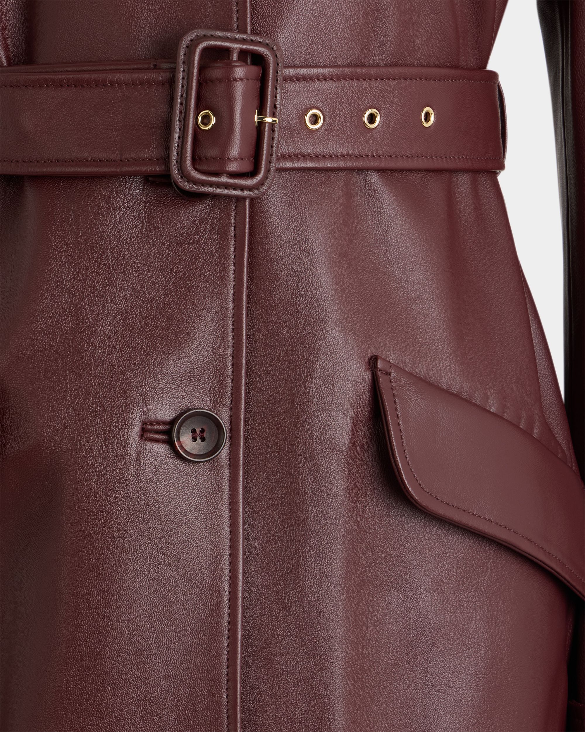 Bally Global - Belted Coat in Deep Burgundy Leather - Burgundy