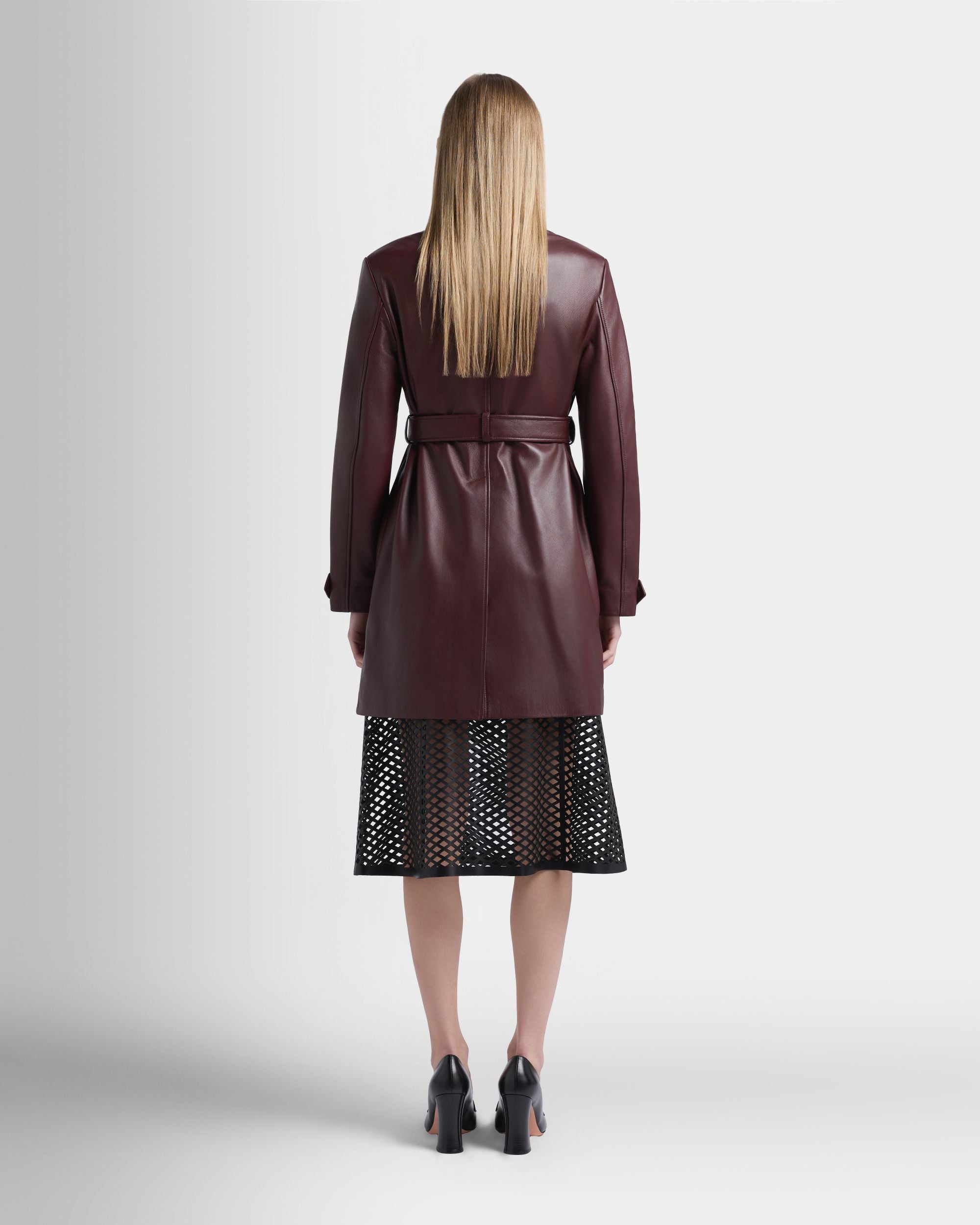 Bally Global - Belted Coat in Deep Burgundy Leather - Burgundy
