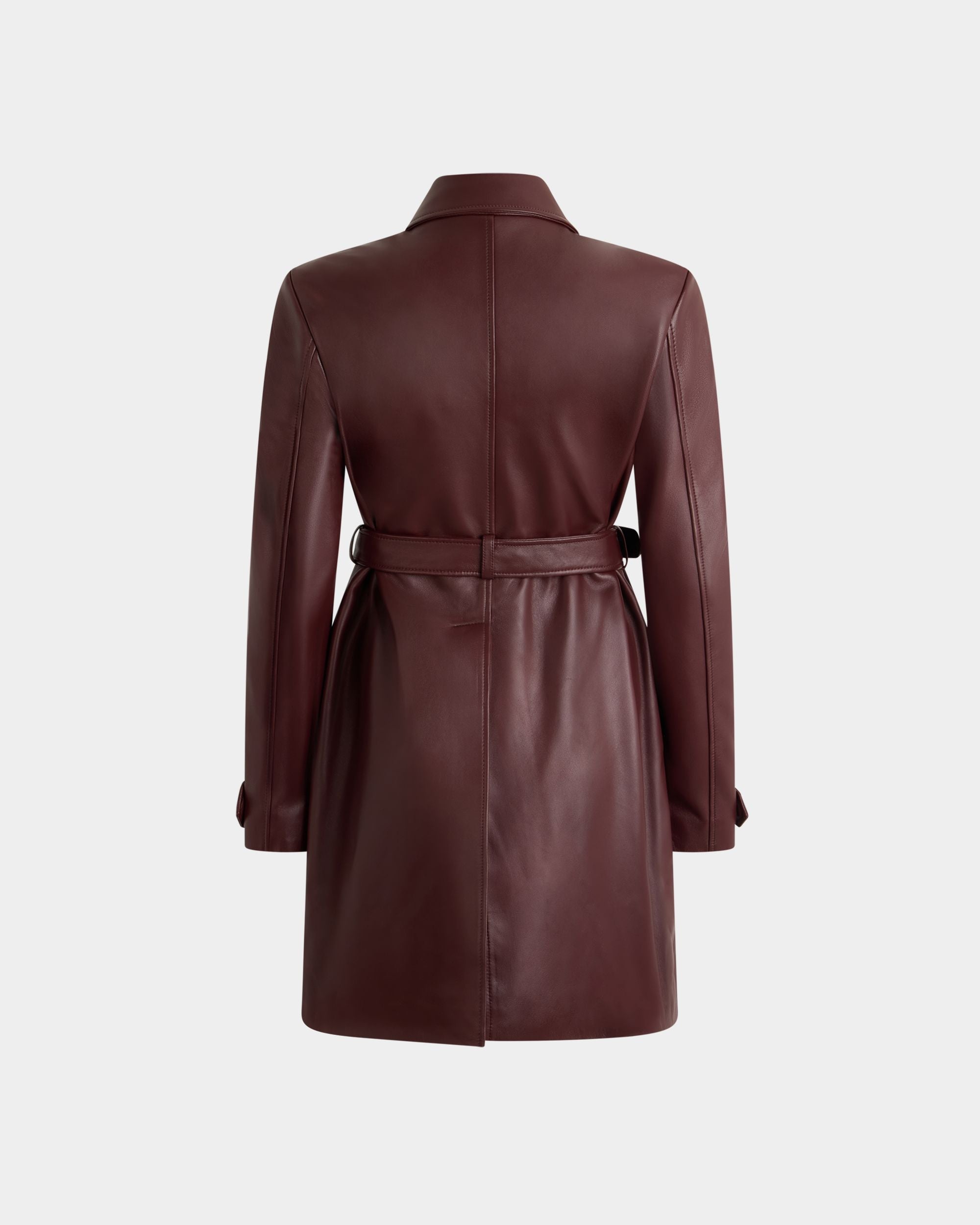Bally Global - Belted Coat in Deep Burgundy Leather - Burgundy