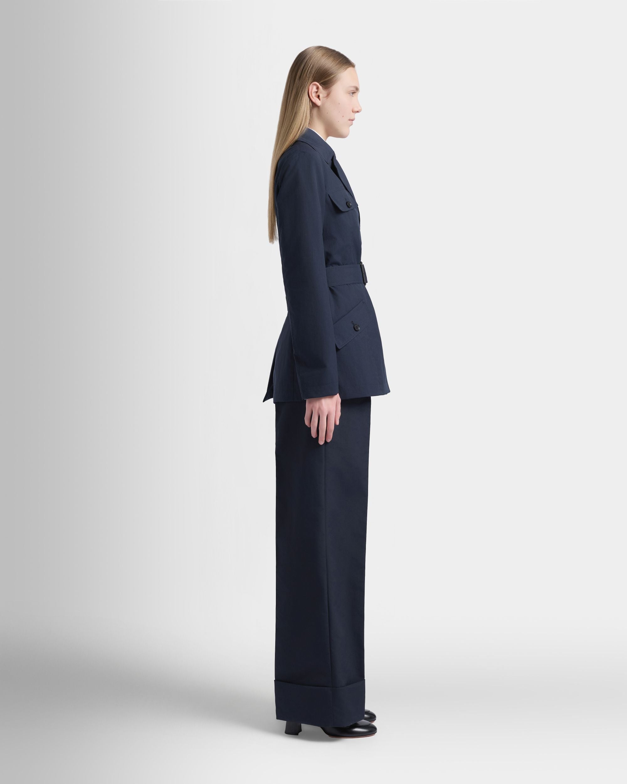 Bally Global - Belted Jacket in Navy Blue Nylon - Blue