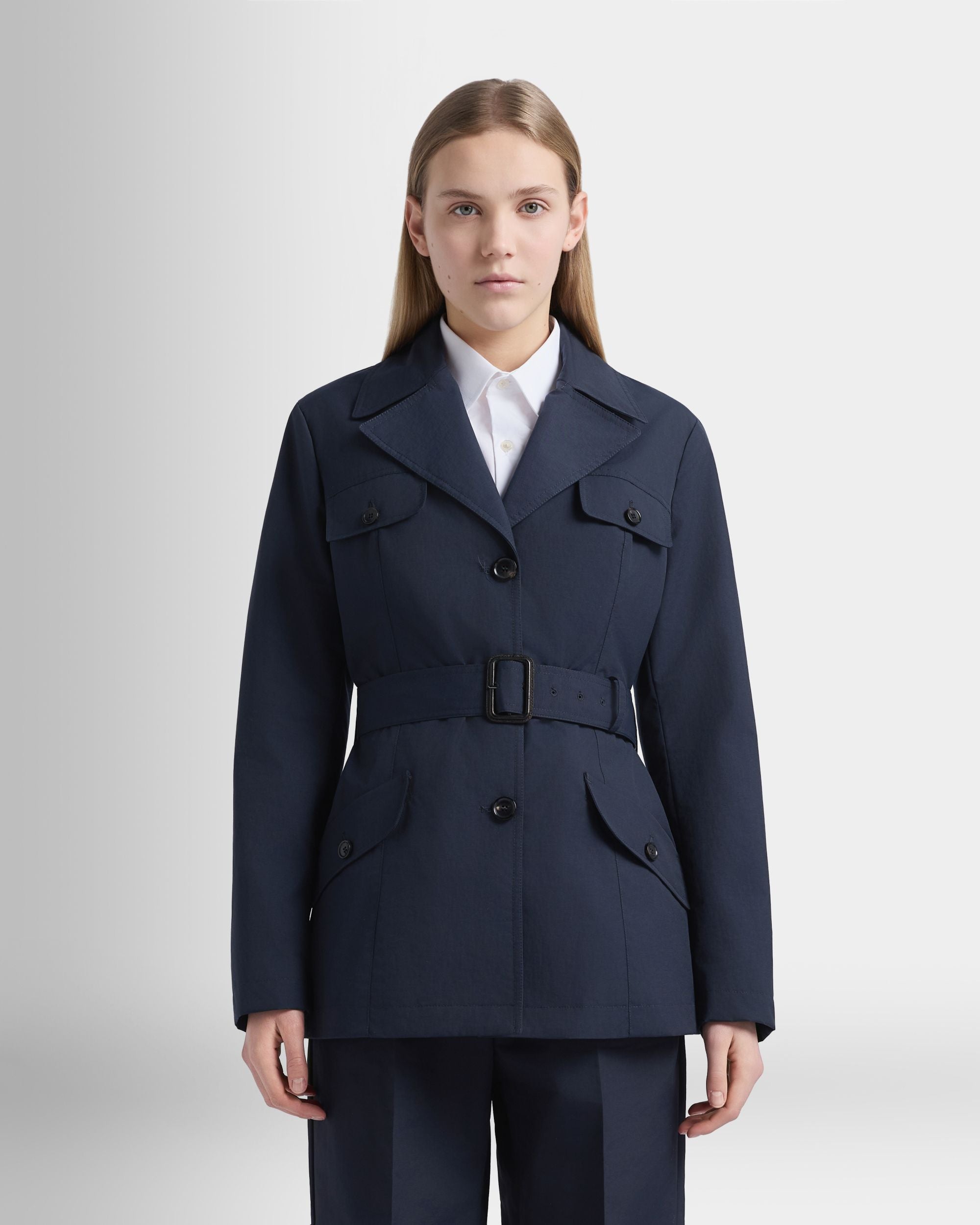 Bally Global - Belted Jacket in Navy Blue Nylon - Blue