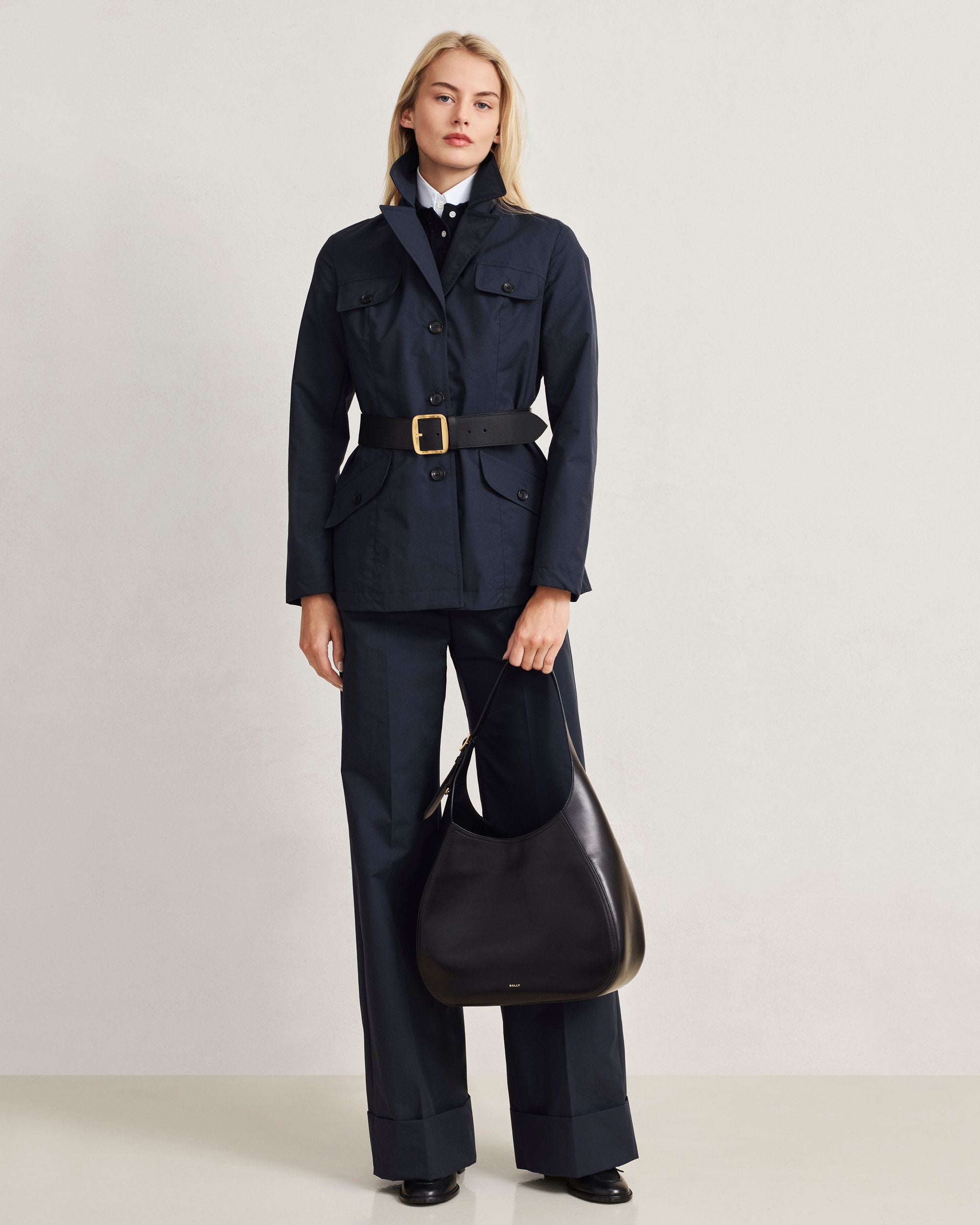 Bally Global - Belted Jacket in Navy Blue Nylon - Blue