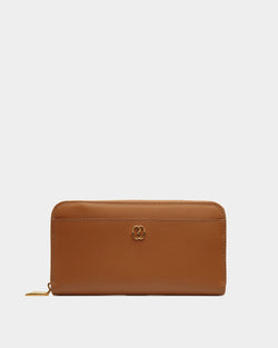 Emblem Long Wallet In Brown Leather