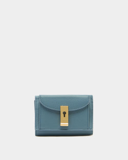 Lock Me Wallet in Blue Grained Leather