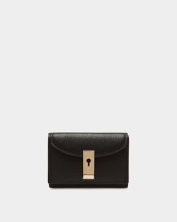 Lock Me Wallet In Black Grained Leather