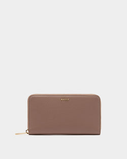 Zip Around Wallet in Beige Grained Leather