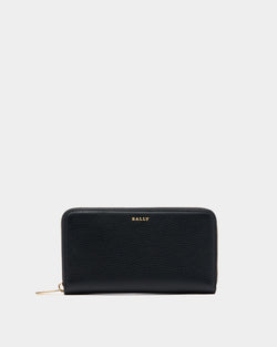 Zip Around Wallet in Black Grained Leather