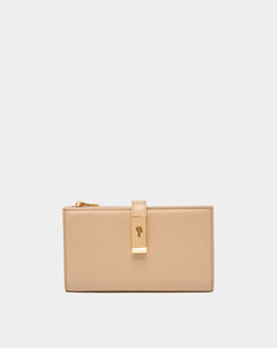 Lock Me lange Geldbörse aus genarbtem Leder in Light Beige