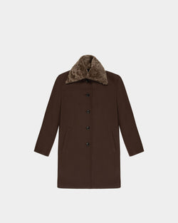 Cappotto Con Collo Shearling In Lana Marrone Scuro