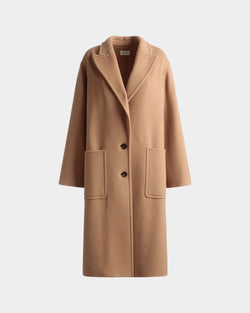 Single-Breasted Coat In Camel Cashmere Wool Mix