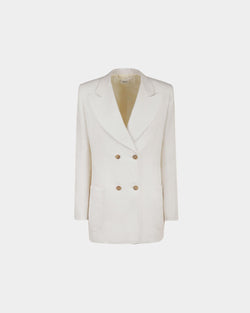 Blazer De Doble Botonadura De Lino Blanco