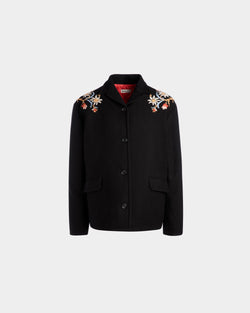 Winter Capsule Jacket With Alpine Flowers in a Black Wool Blend