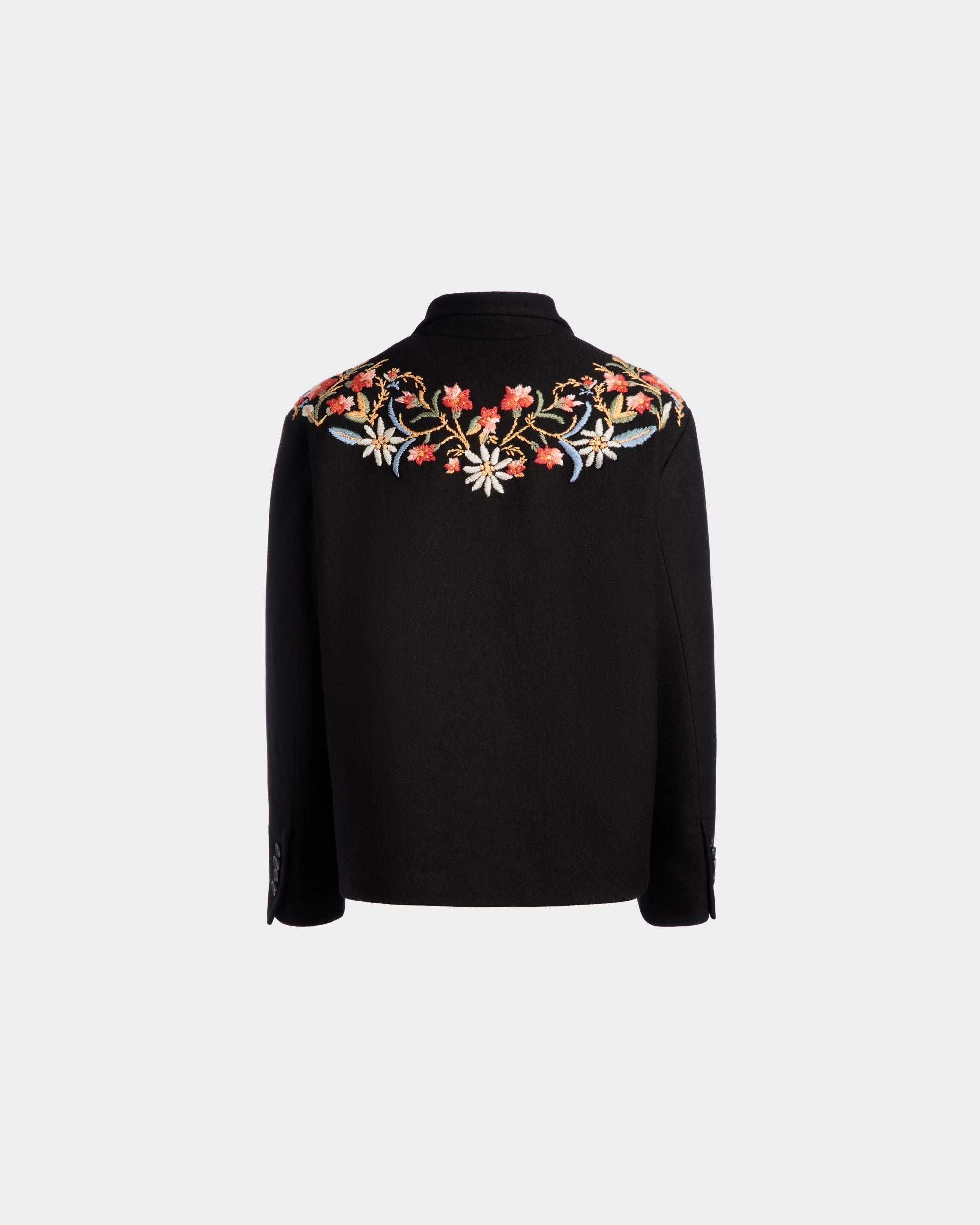Bally Global - Winter Capsule Jacket With Alpine Flowers in a Black Wool Blend - Black