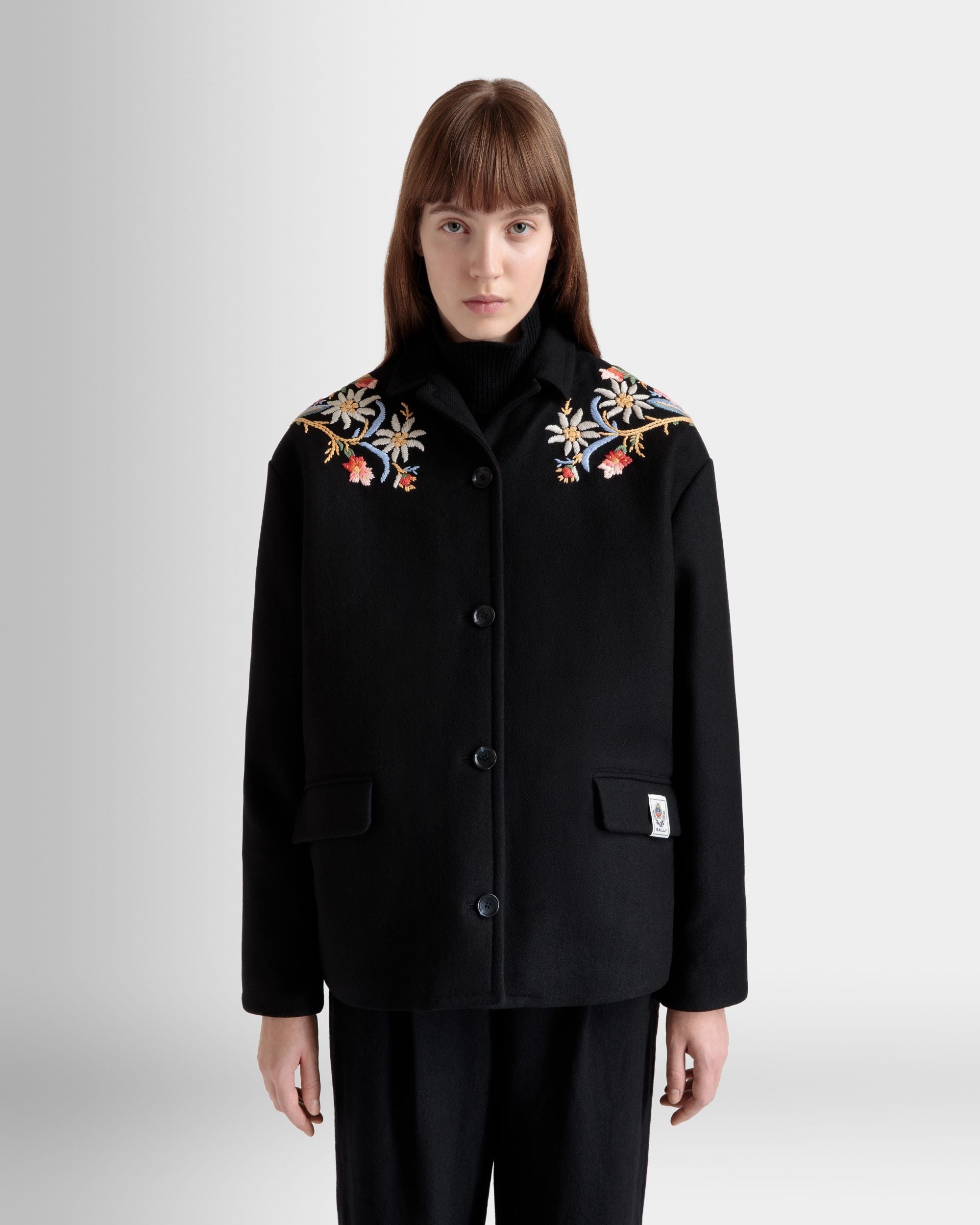 Bally Global - Winter Capsule Jacket With Alpine Flowers in a Black Wool Blend - Black