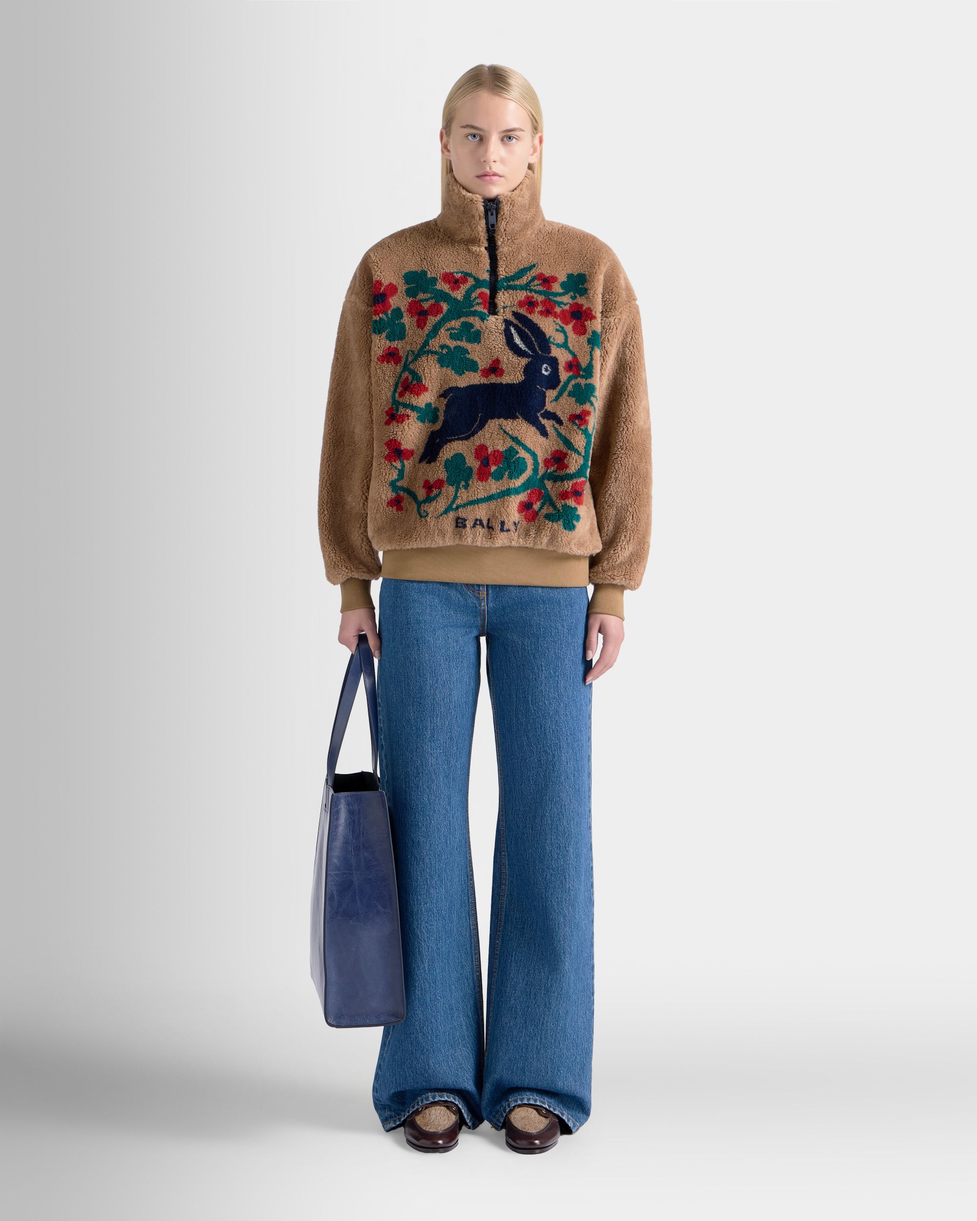 Bally Global - Winter Capsule Half Zip Sweatshirt in Camel Fleece - Beige