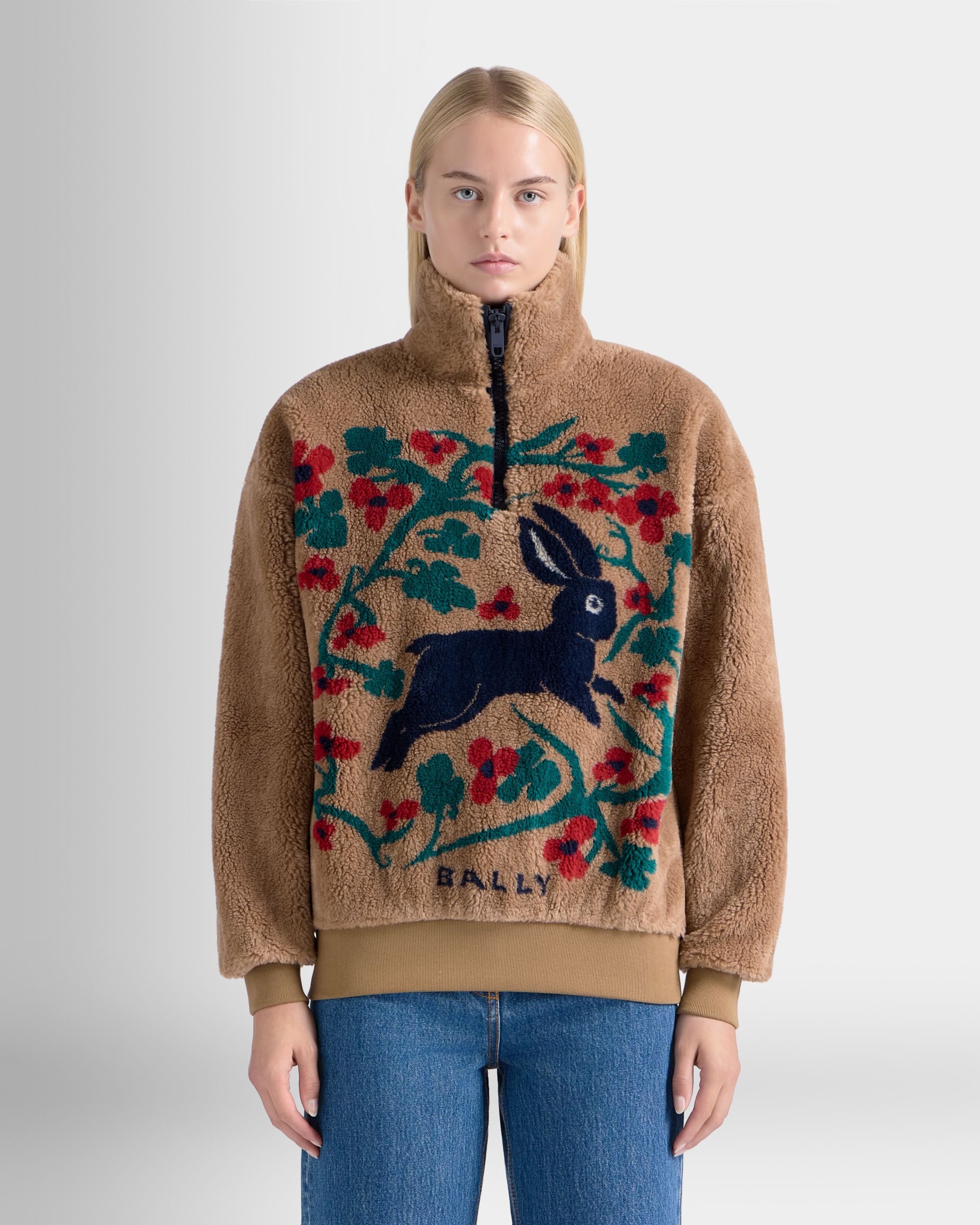 Bally Global - Winter Capsule Half Zip Sweatshirt in Camel Fleece - Beige