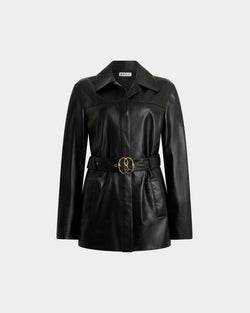 Belted Jacket in Black Leather